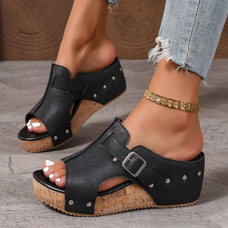 Omanda | Elegante Plateau-Keilsandalen mit Offener Spitze