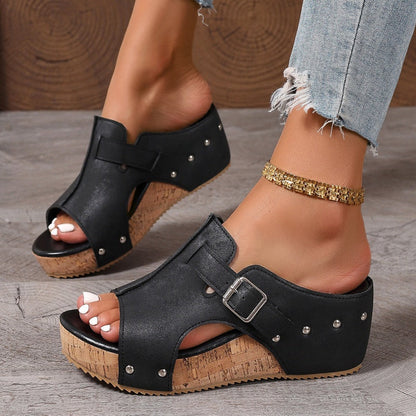 Omanda | Elegante Plateau-Keilsandalen mit Offener Spitze