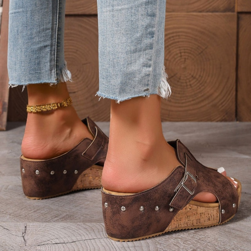 Omanda | Elegante Plateau-Keilsandalen mit Offener Spitze