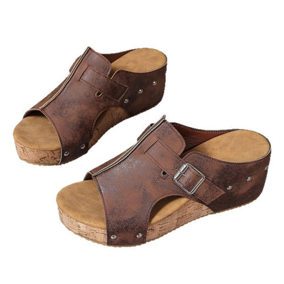 Omanda | Elegante Plateau-Keilsandalen mit Offener Spitze