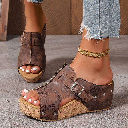 Omanda | Elegante Plateau-Keilsandalen mit Offener Spitze