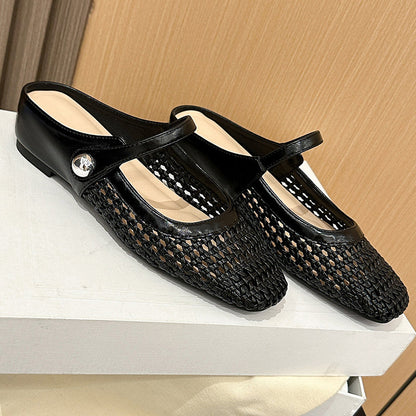 Ulia - Breathable Square-Toe Mary Jane Mules