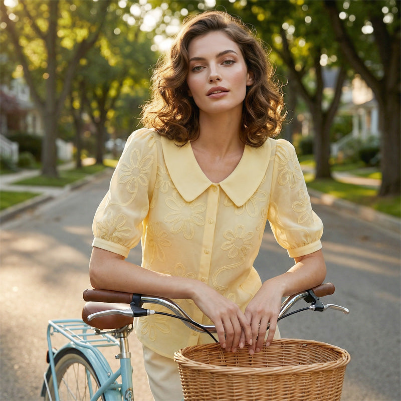 Perina™ - Chemise Fleurie Brodée Style Rétro