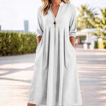 Quivara - Casual Midi Jurk met Empire Taille en V-Hals