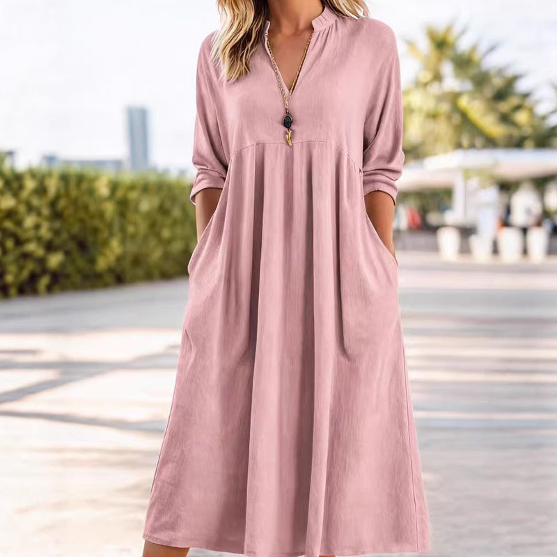 Quivara - Casual Midi Jurk met Empire Taille en V-Hals
