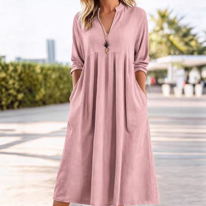 Quivara - Casual Midi Jurk met Empire Taille en V-Hals