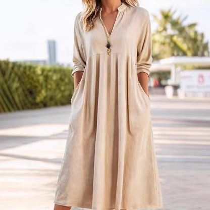 Quivara - Casual Midi Jurk met Empire Taille en V-Hals