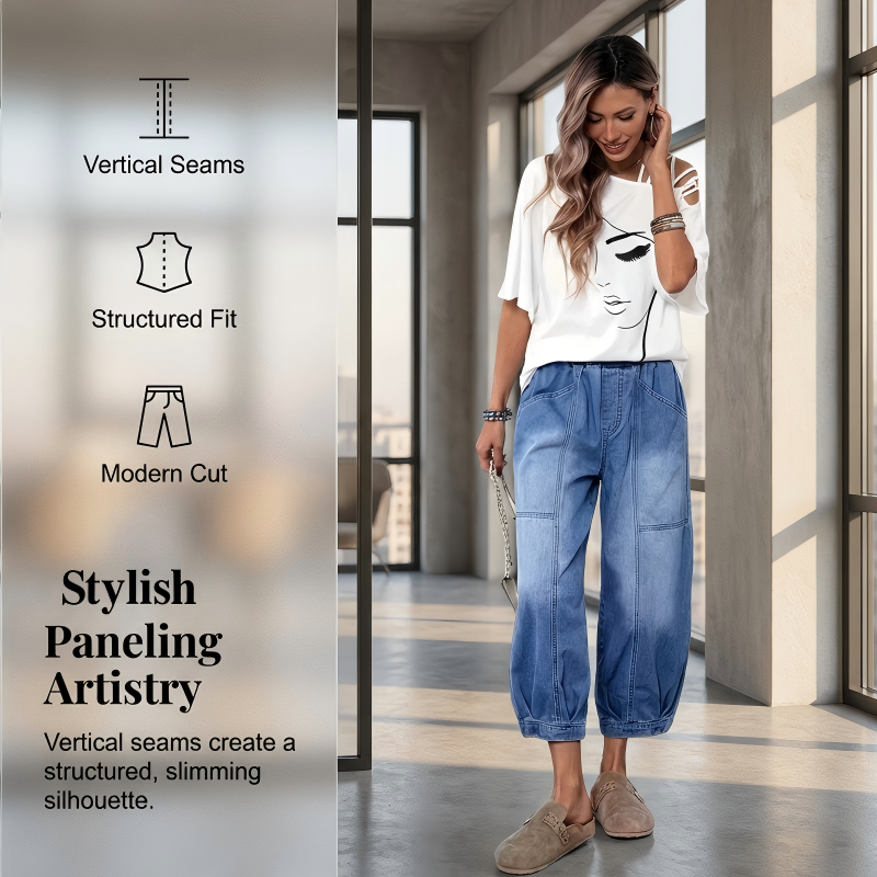 Jeans Holgados Mujer Cintura Elástica – Corte Cropped Cómodo y Moderno