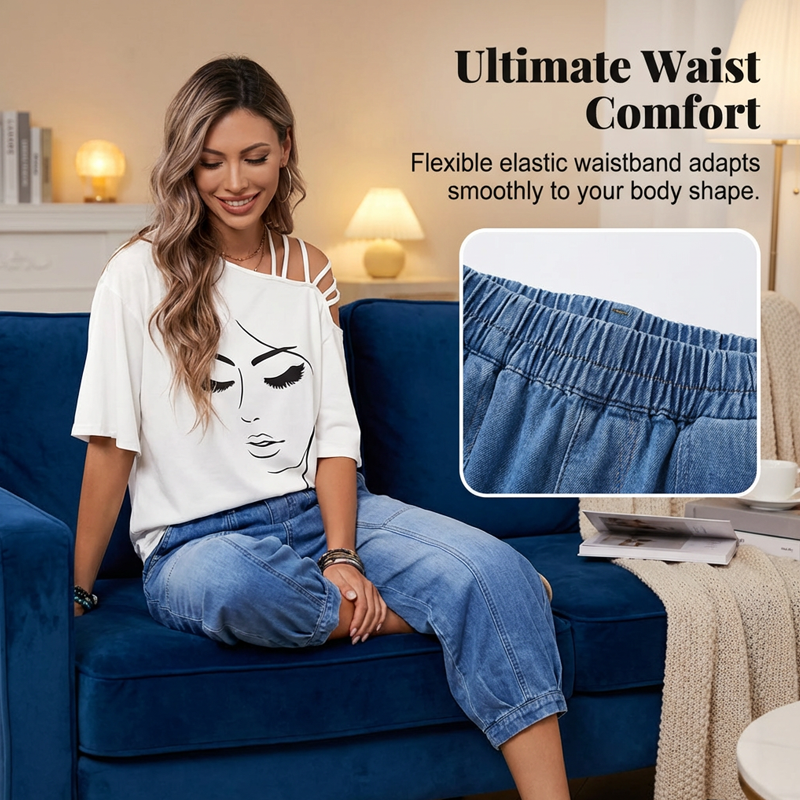 Jeans Holgados Mujer Cintura Elástica – Corte Cropped Cómodo y Moderno