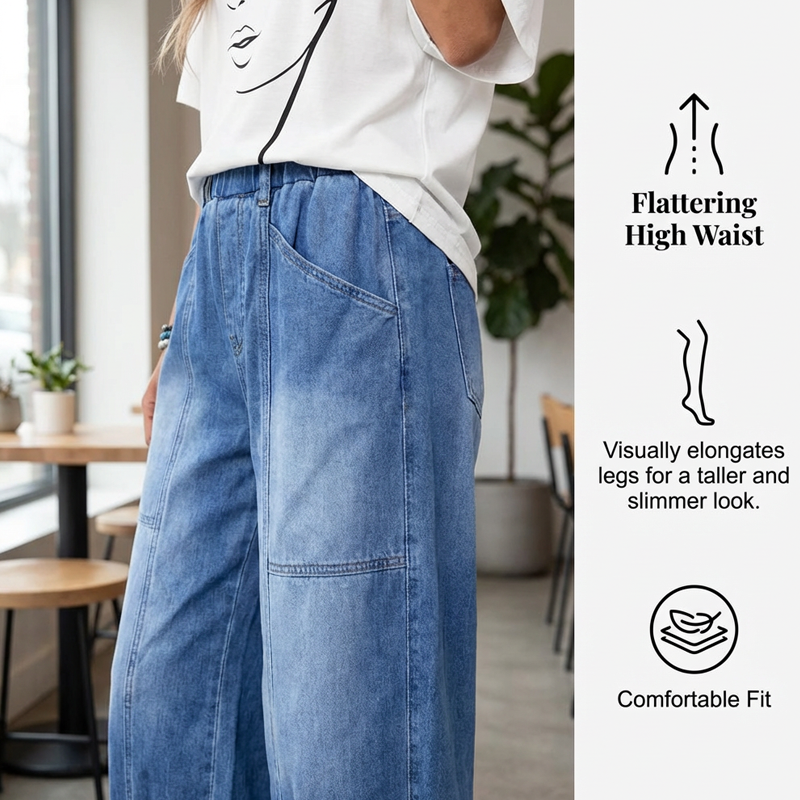 Jeans Holgados Mujer Cintura Elástica – Corte Cropped Cómodo y Moderno
