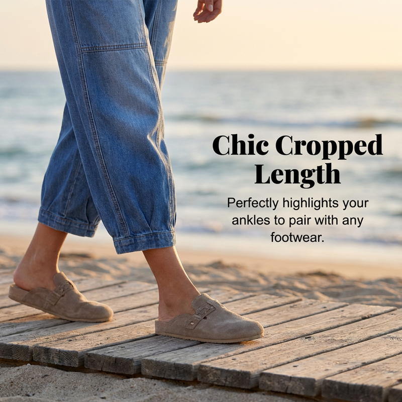 Jeans Holgados Mujer Cintura Elástica – Corte Cropped Cómodo y Moderno