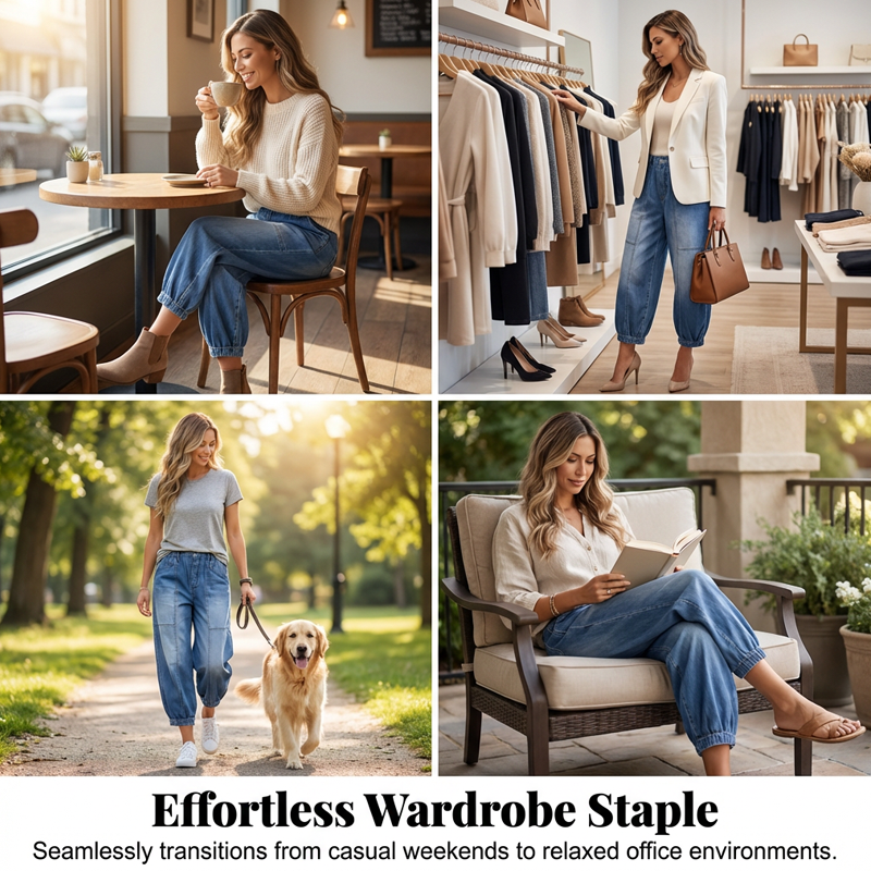 Jeans Holgados Mujer Cintura Elástica – Corte Cropped Cómodo y Moderno