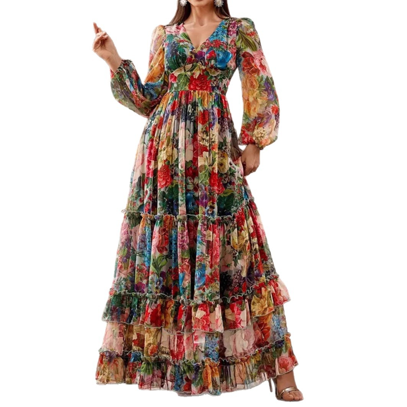 Lufara | Elegantes Blumenkleid mit luftigen Volantlagen