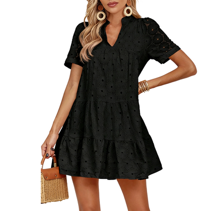 Goriana | Kurzes Sommerkleid mit Stufenrock und Spitzenstruktur