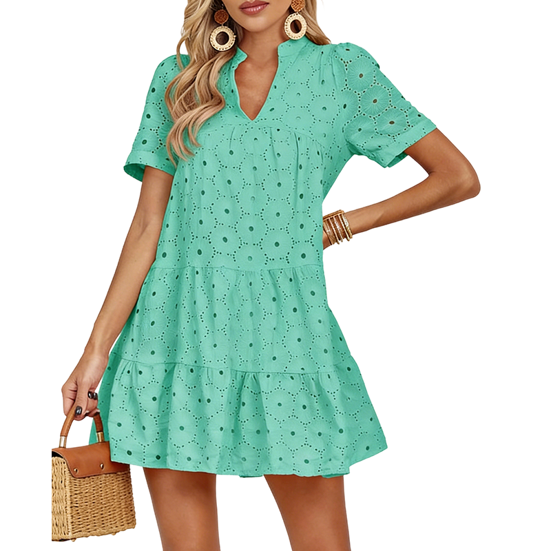 Goriana | Kurzes Sommerkleid mit Stufenrock und Spitzenstruktur