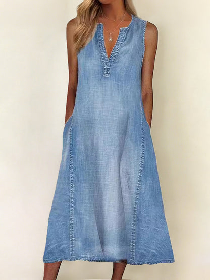 Jennifer | Sleeveless V-Neck Denim Dress