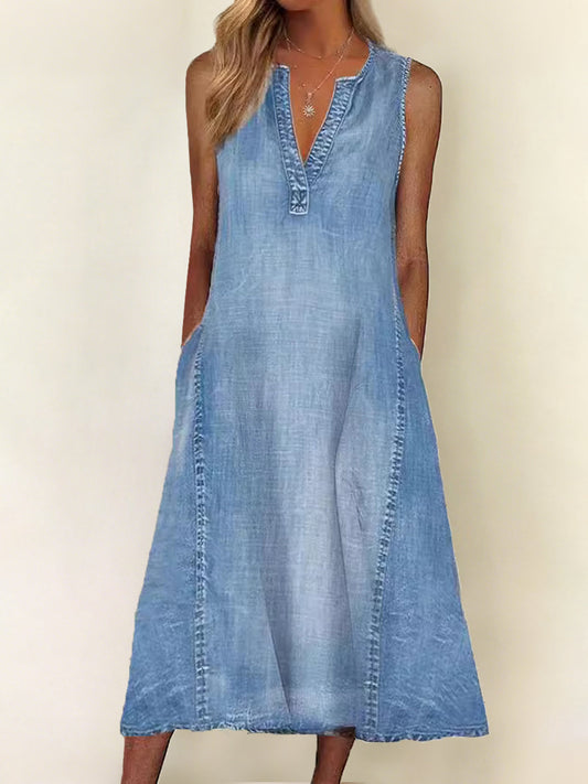 Jennifer | Sleeveless V-Neck Denim Dress