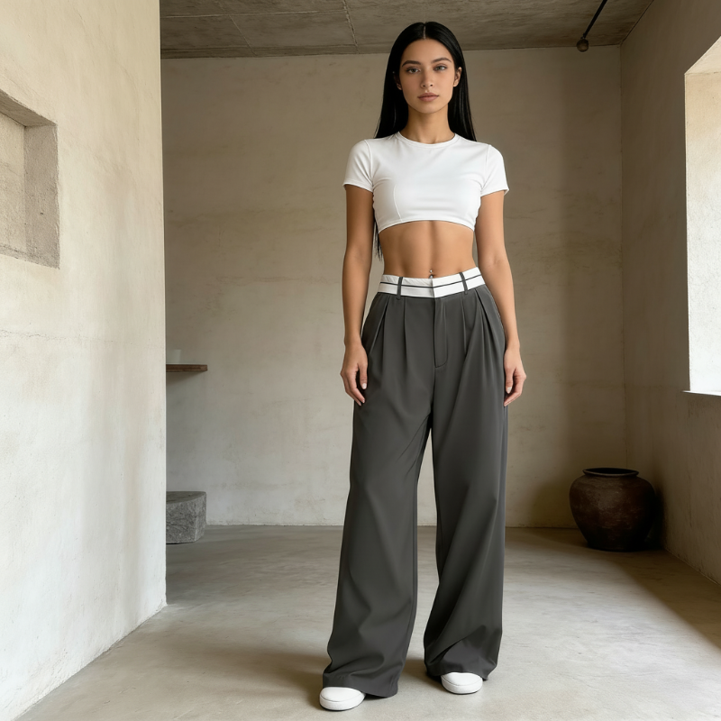 Osmina | Stilvolle Palazzo-Hose mit modernem Zweifarb-Bund
