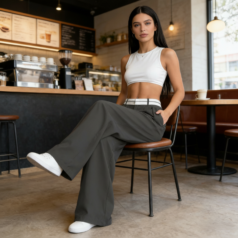 Osmina | Stilvolle Palazzo-Hose mit modernem Zweifarb-Bund