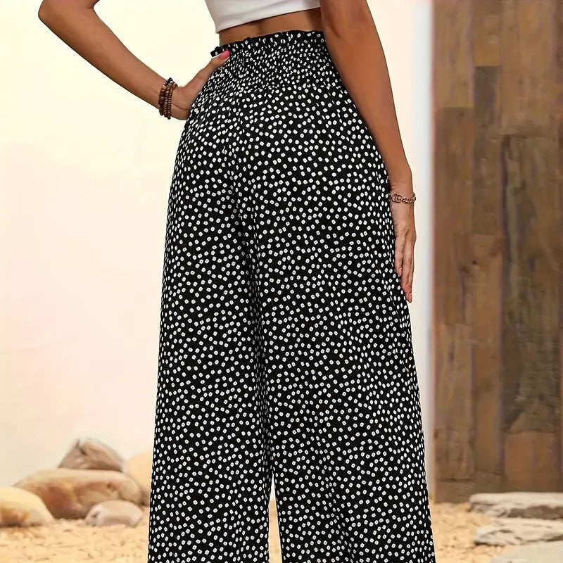 Zevafa | Weite Damenhose mit elastischer Taille und Punktmuster