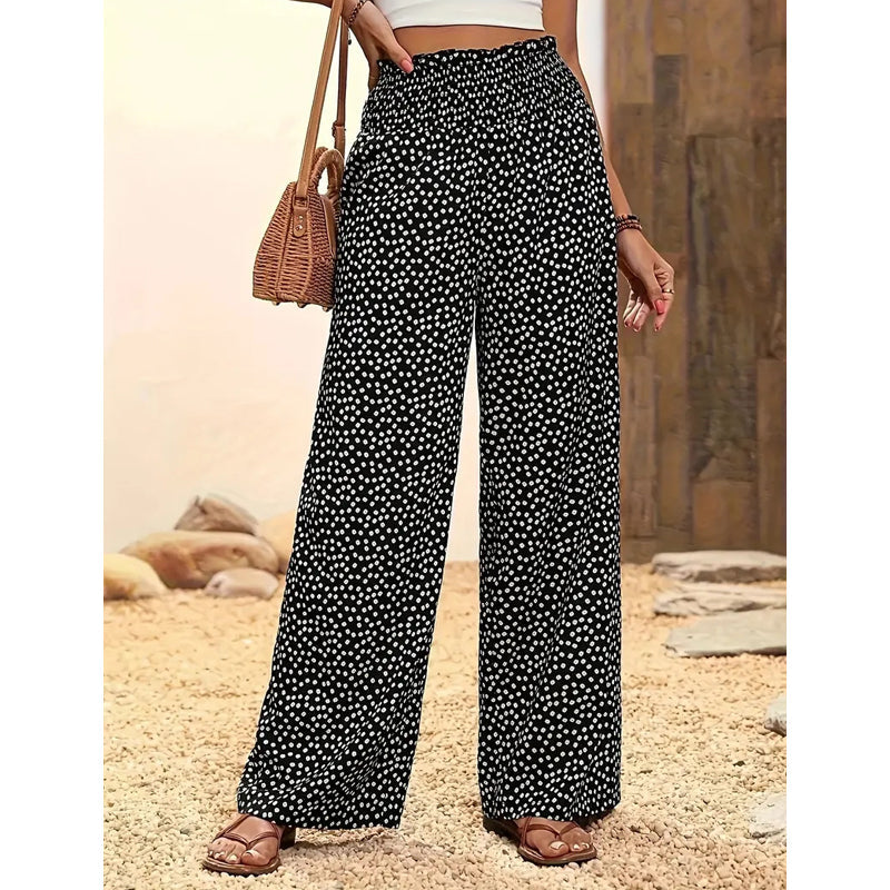 Zevafa | Weite Damenhose mit elastischer Taille und Punktmuster