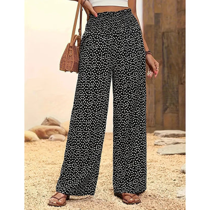 Zevafa | Weite Damenhose mit elastischer Taille und Punktmuster