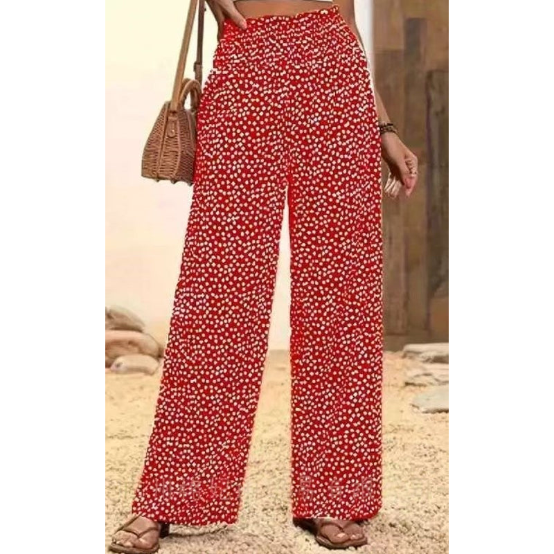 Zevafa | Weite Damenhose mit elastischer Taille und Punktmuster