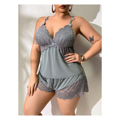 Ensemble Pyjama Femme Dentelle Bretelles Fines Short Léger Satin Élégant