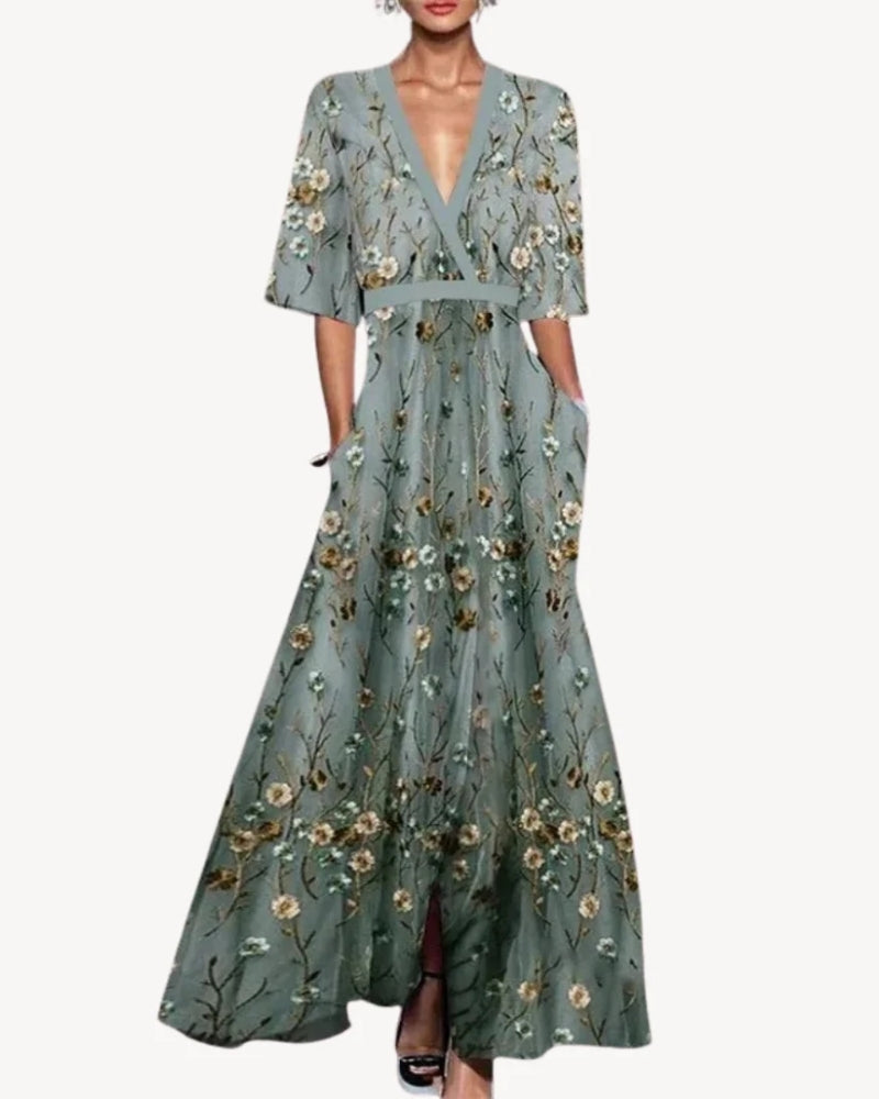 Adelyn - Wrap Style Maxi Evening Dress