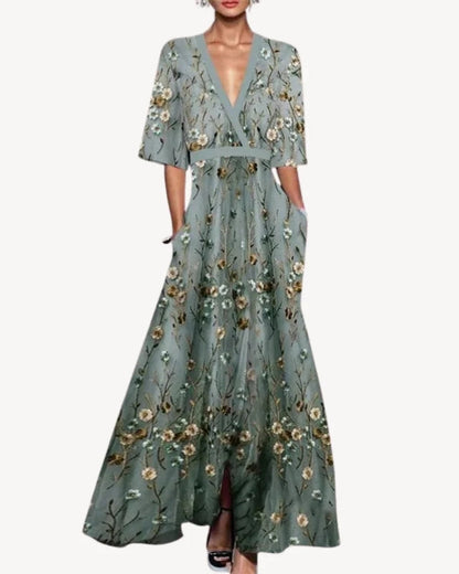 Adelyn - Wrap Style Maxi Evening Dress