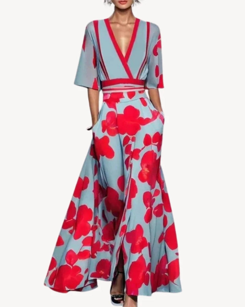 Adelyn - Wrap Style Maxi Evening Dress