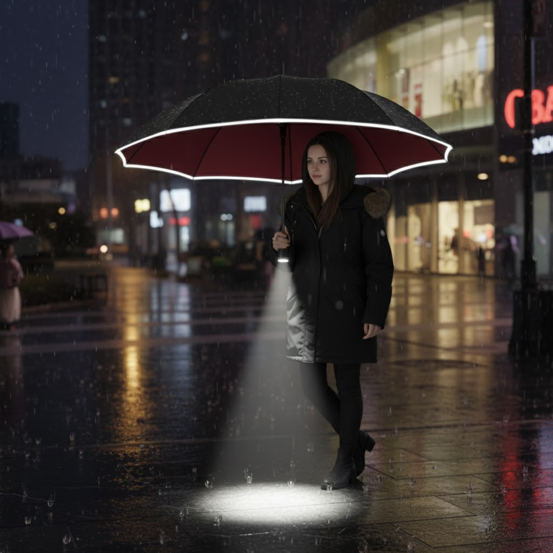 Sturmfester Automatik-Regenschirm mit LED-Beleuchtung