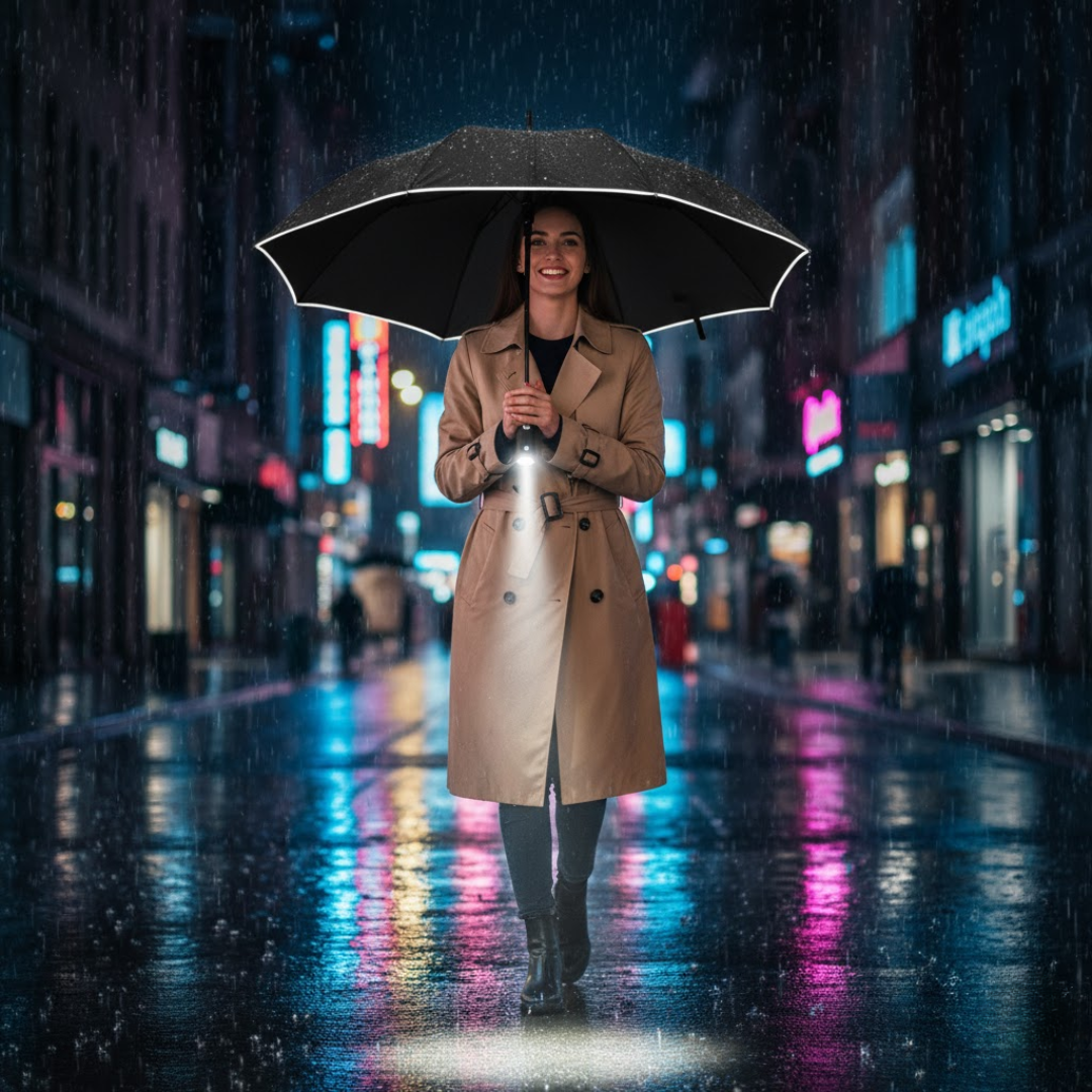 Sturmfester Automatik-Regenschirm mit LED-Beleuchtung
