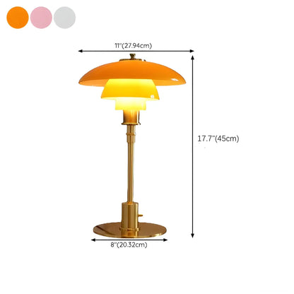 Vintage Tafellamp met Meerlagige Glazen Kap in Amber en Gouden Voet – Moderne Design Bedlamp | Restfield