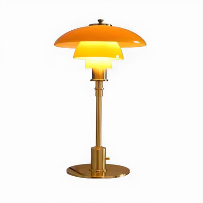 Vintage Tafellamp met Meerlagige Glazen Kap in Amber en Gouden Voet – Moderne Design Bedlamp | Restfield