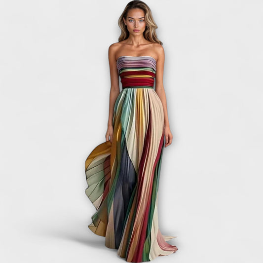 Avery | Pleated Rainbow Strapless Dress | Lunarafi
