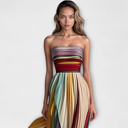 Avery | Pleated Rainbow Strapless Dress | Lunarafi