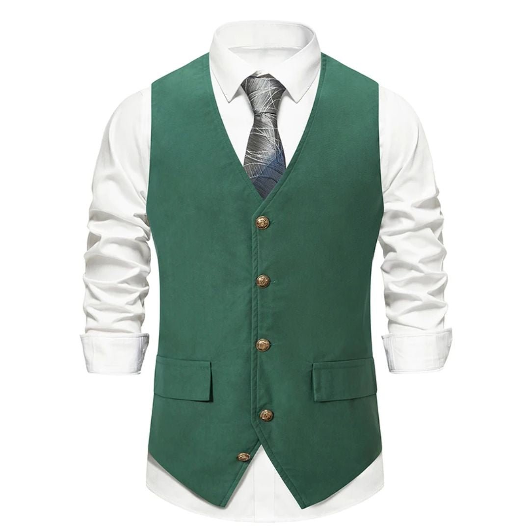 Stilvolle Herrenweste aus Wildleder – Vintage-Grün, Slim Fit