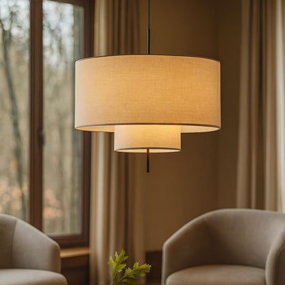Hanglamp Cilinder Textiel Beige Dubbele Kap Modern Design | Restfield