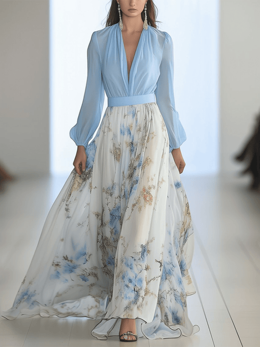 Elena | Floral Chiffon Long Sleeve Maxi Dress