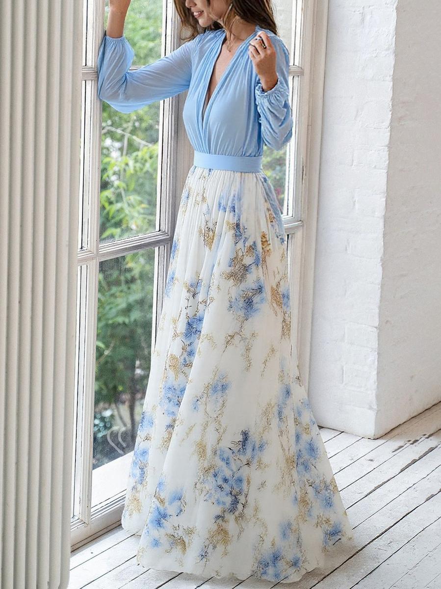 Elena | Floral Chiffon Long Sleeve Maxi Dress