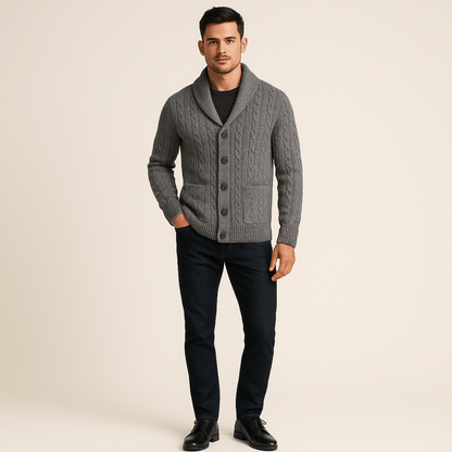 100 % Kaschmir-Strickjacke für Herren – Premium-Strick – Knopfleiste – Lockere Passform