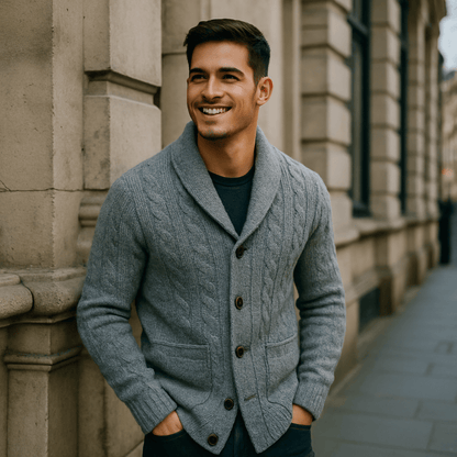 100 % Kaschmir-Strickjacke für Herren – Premium-Strick – Knopfleiste – Lockere Passform