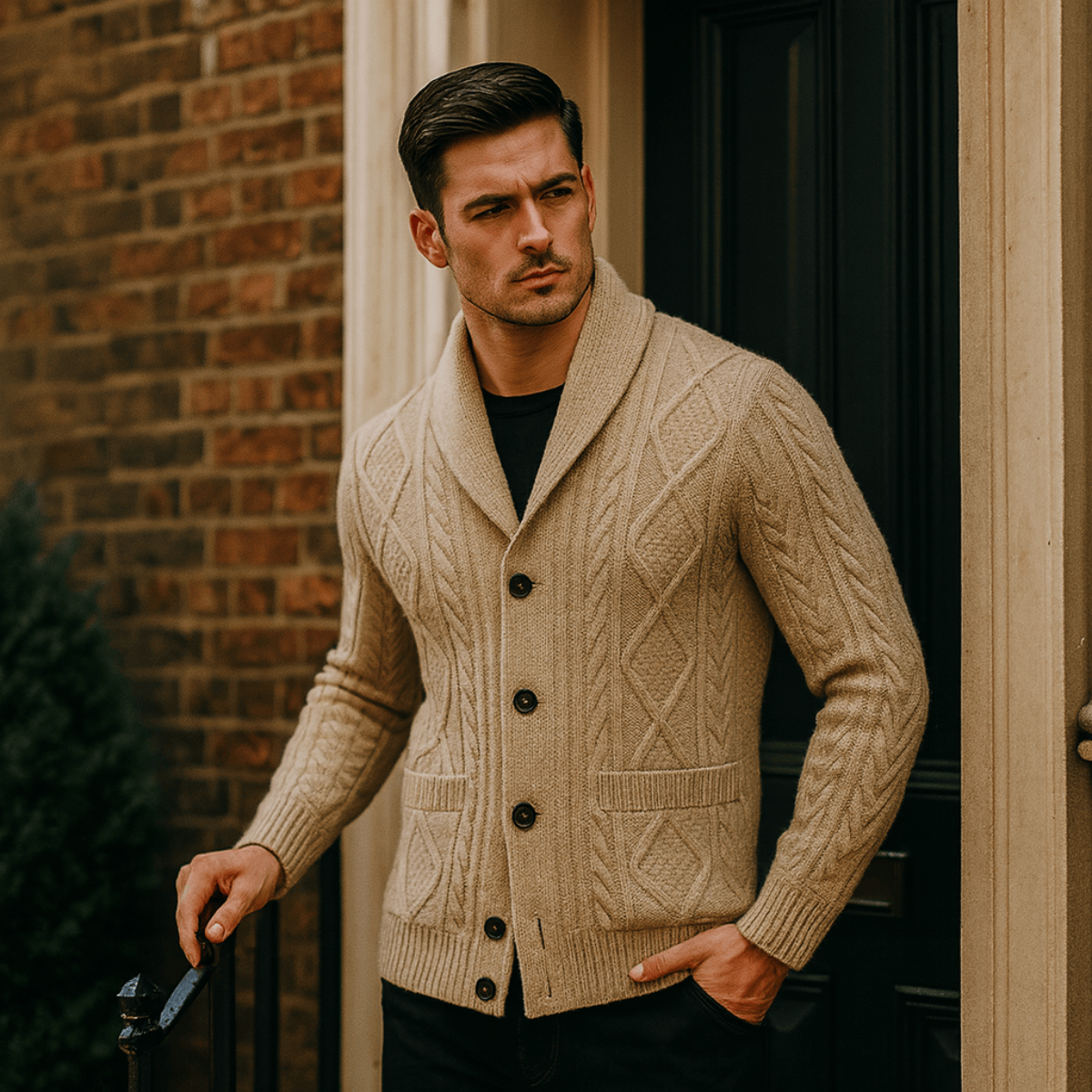 100 % Kaschmir-Strickjacke für Herren – Premium-Strick – Knopfleiste – Lockere Passform