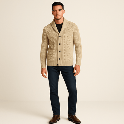 100 % Kaschmir-Strickjacke für Herren – Premium-Strick – Knopfleiste – Lockere Passform
