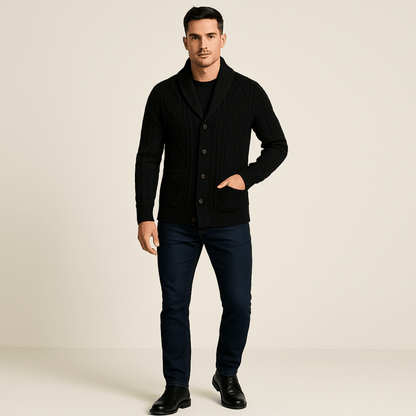 100 % Kaschmir-Strickjacke für Herren – Premium-Strick – Knopfleiste – Lockere Passform