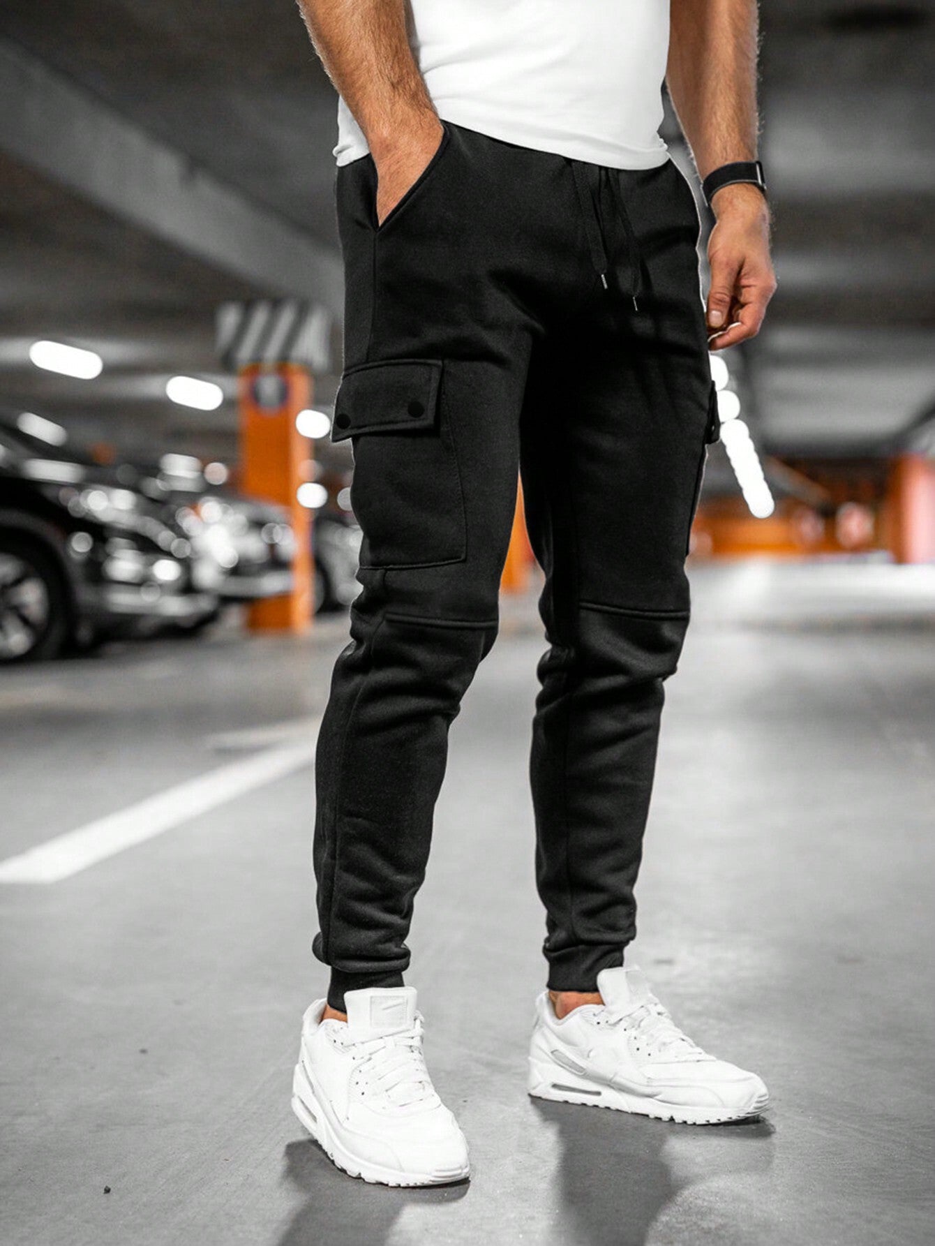 Joggingbukser herre bomuld polyester cargo slim fit sommer