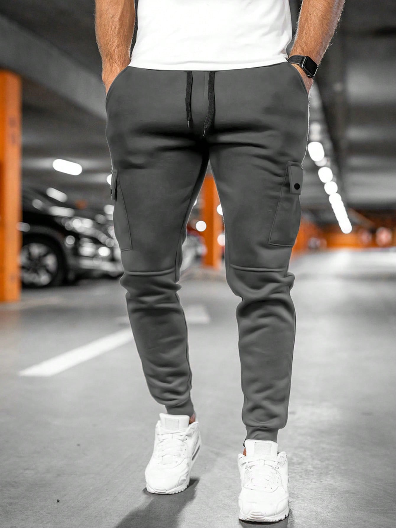 Joggingbukser herre bomuld polyester cargo slim fit sommer