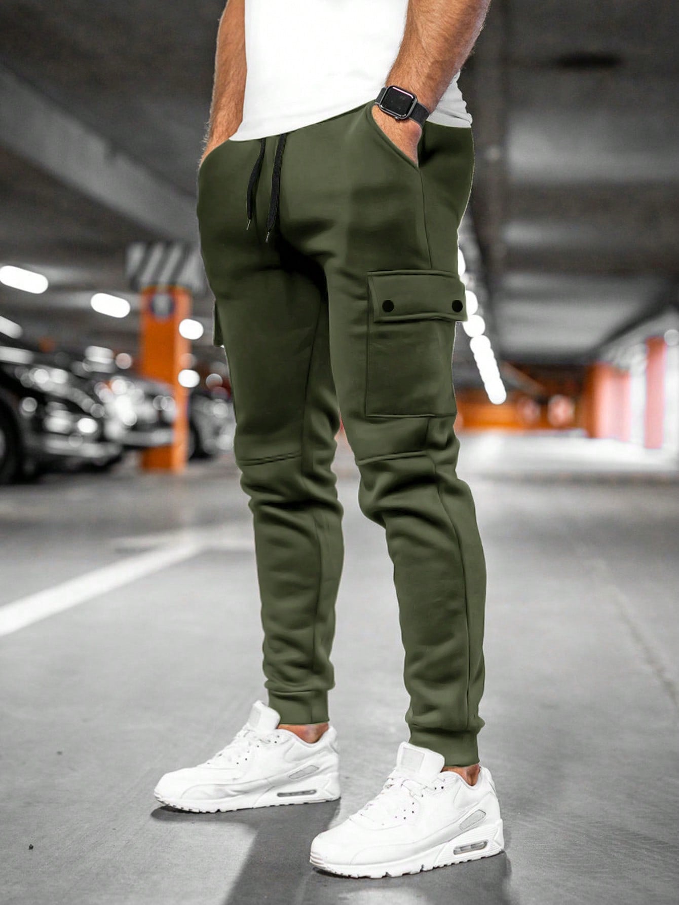Joggingbukser herre bomuld polyester cargo slim fit sommer
