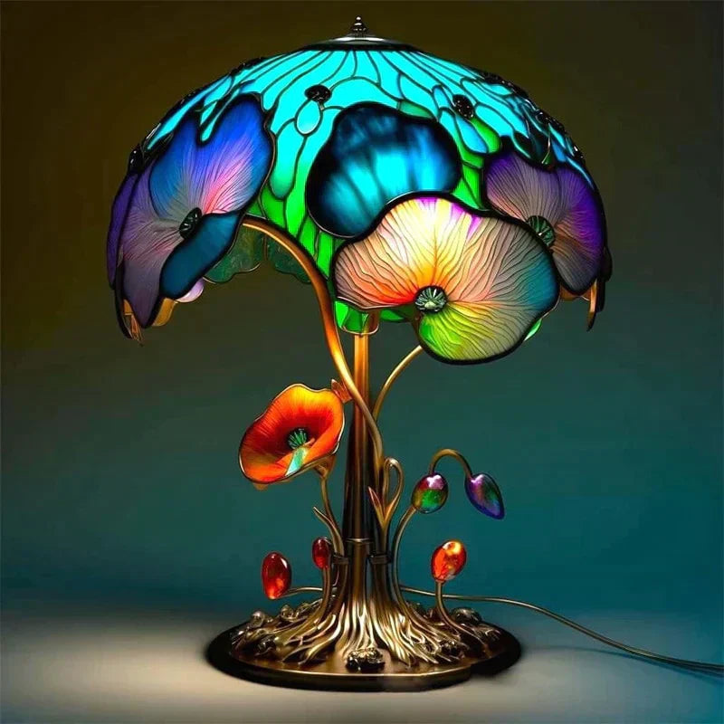 Paddenstoel Tafellamp Glas-In-Lood Look Hars Kleurrijk Sfeerlamp Kinderkamer Woonkamer | Restfield